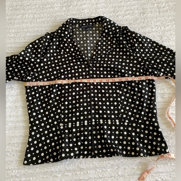 Jones New York Top Black White Polka Dot Long Sleeve Zip Front Size Large - Picture 9 of 12